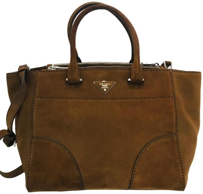 Prada Twin Pocket Bag City Brown Suede Leather Tote