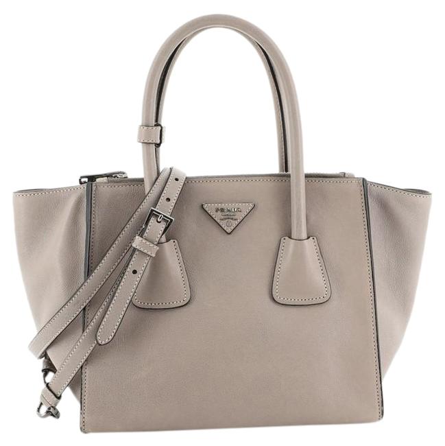 Prada Twin Pocket City Calfskin Small Neutral Leather Tote