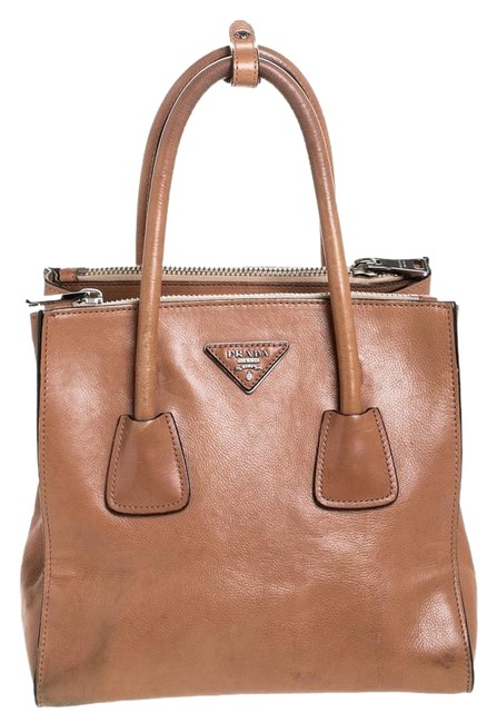 Prada Twin Pocket Double Handle Tan Leather Tote