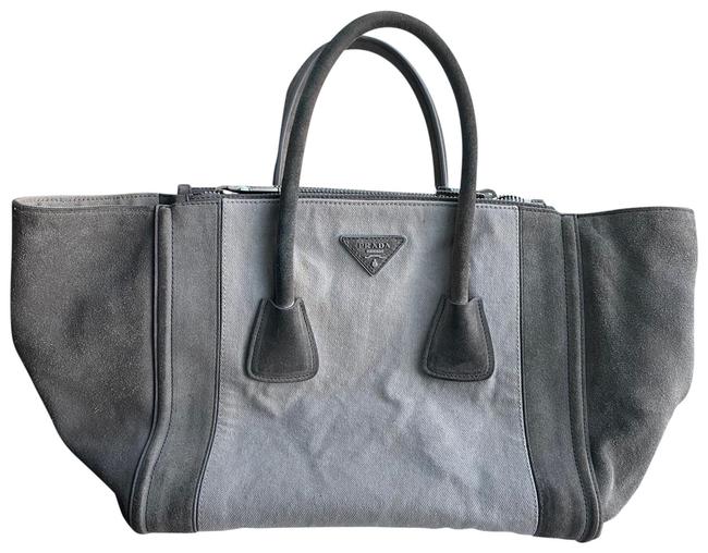 Prada Twin Pocket Grey Suede Leather Denim Tote