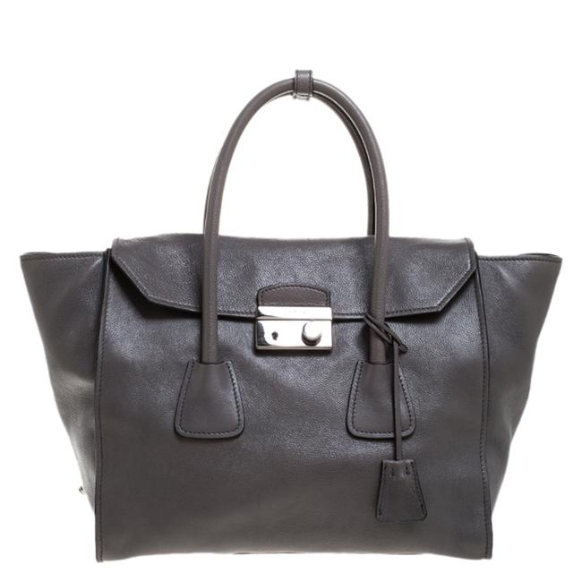 Prada Twin Pocket Marmo Glace Large Dark Grey Leather Tote