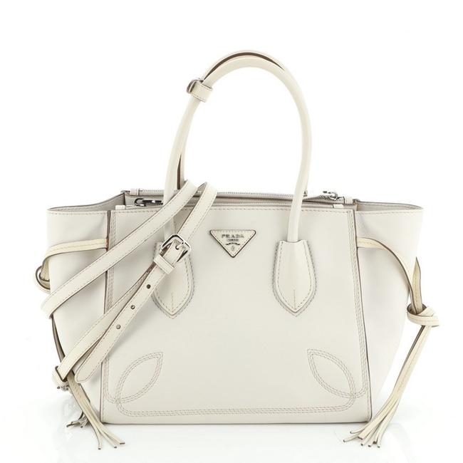 Prada Twin Pocket Tassel City Calf Small Neutral Leather Tote