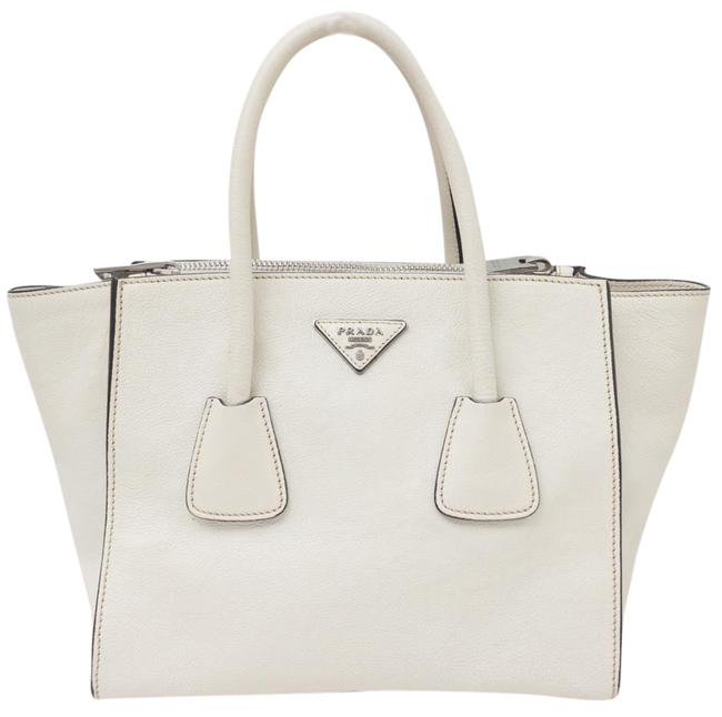 Prada Twin Pocket Bag Zip Small White Leather Tote