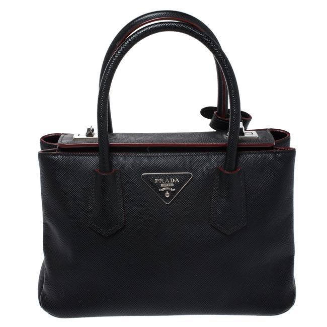 Prada Twin Saffiano Cuir Black Leather Tote