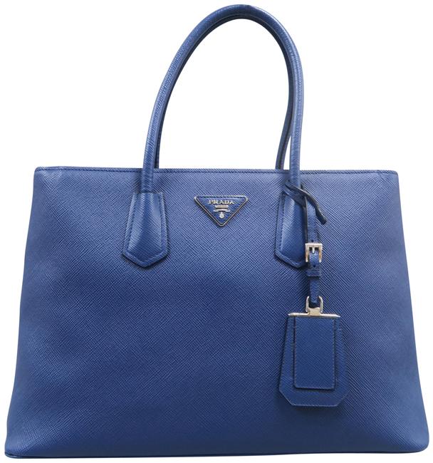 Prada Twin Saffiano Cuir Bluette Calfskin Tote