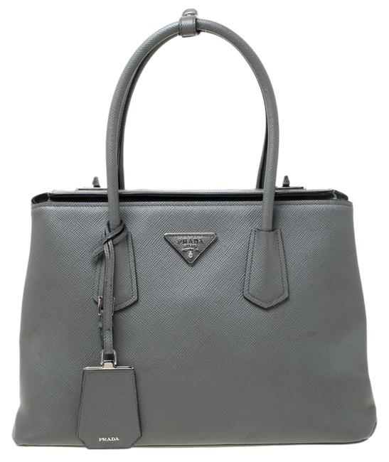 Prada Twin Saffiano Grey Leather Tote