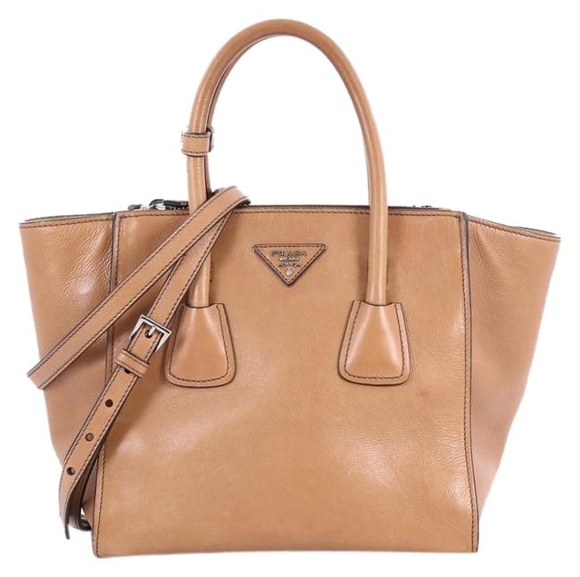 Prada Twin Pocket Glace Calf Small Brown Leather Tote
