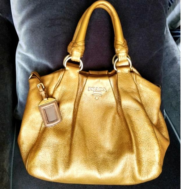 Prada Two way Gold Calfskin Leather Tote