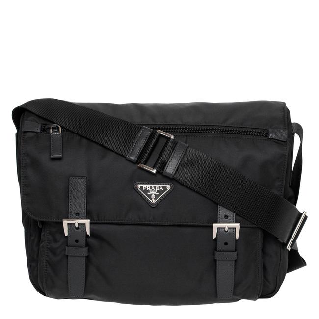 Prada Messenger Bag Unisex Vela Nylon Black Tote