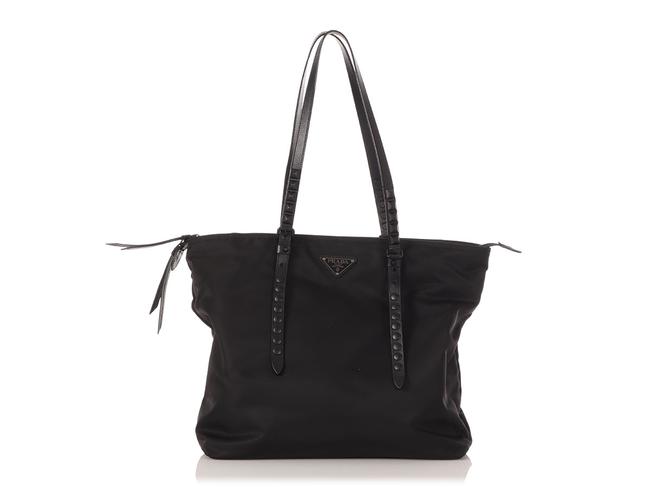 Prada Vela Studded Black Nylon Tote
