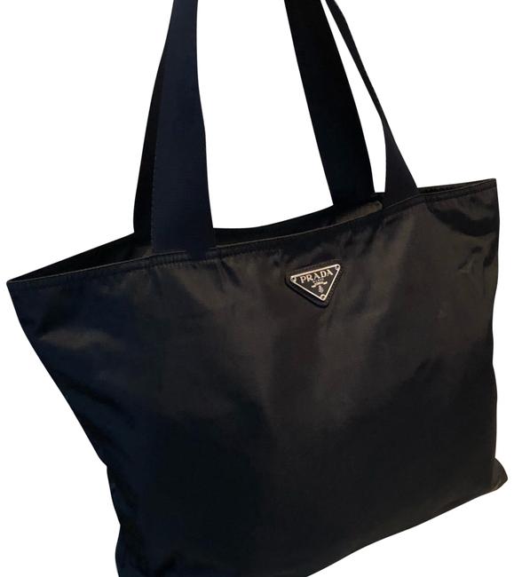 Prada Vela Zip Top Black Nylon Tote