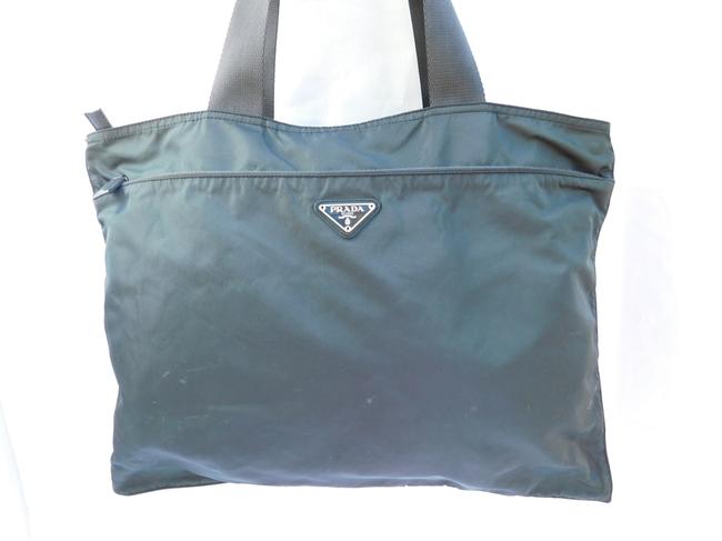 Prada Vela Zip Top Dark Gray Nylon Tote