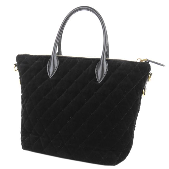 Prada Velluto Impuntu Embroidered Satchel Black Leather Tote