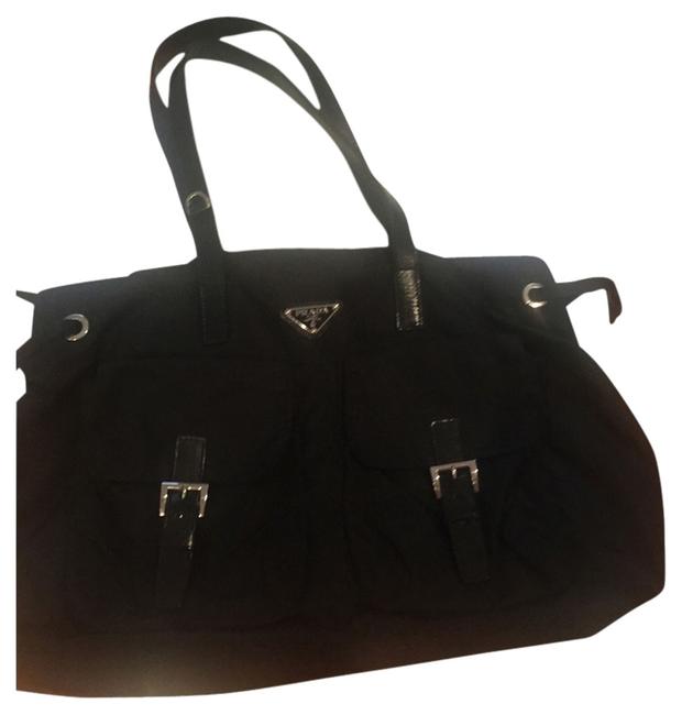 Prada Velo Nero Black Nylon with Leather Handles Tote