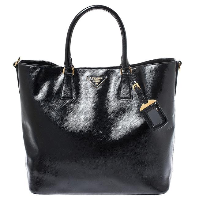 Prada Vernic Shopper Black Patent Leather Tote