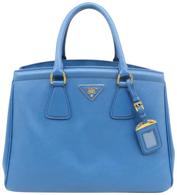 Prada Vernice Parabole Blue Saffiano Leather Tote