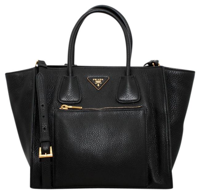 Prada Vit. Daino Bn2626 Black Pebbled Leather Tote