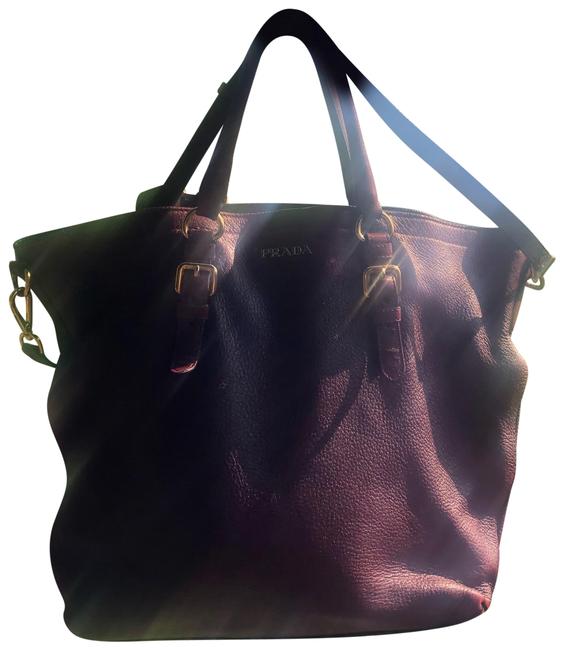 Prada Vitelli Daino Shopper Convertible Burgundy Calfskin Leather Tote