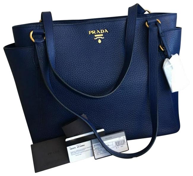 Prada Vitello Daino Shoulder Bag 1bg970 Bluette Blue Leather Tote