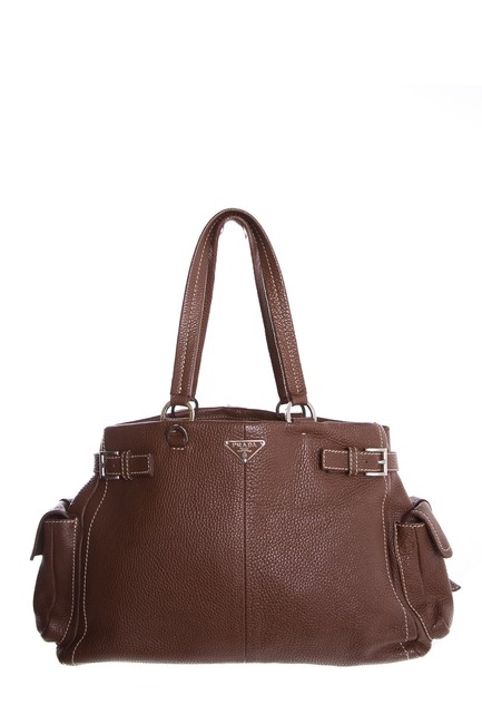 Prada Vitello Daino Bag Buckle Brown Tote