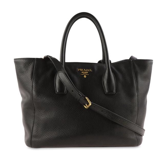 Prada Vitello Daino Black Pebble Leather Tote