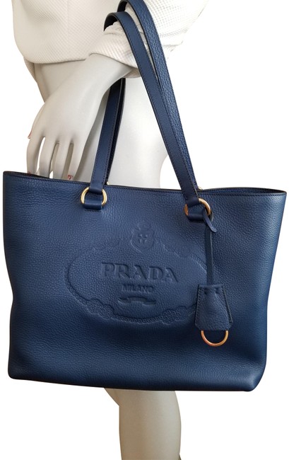 Prada Vitello Daino Bluette Leather Tote
