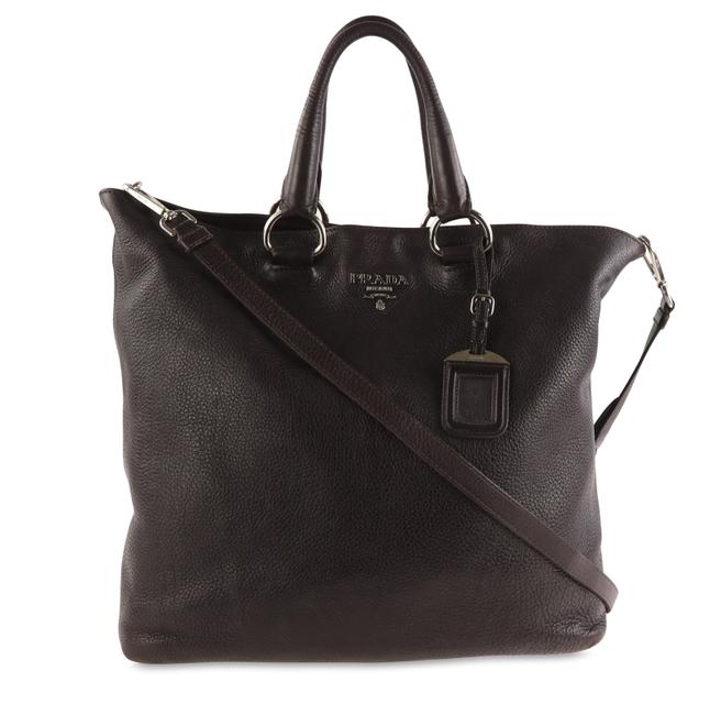 Prada Vitello Daino Convertible Large Dark Purple Leather Tote