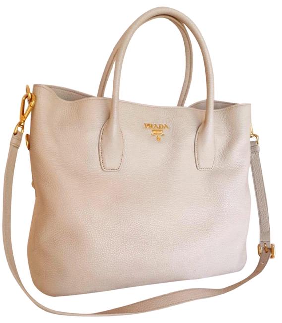 Prada Vitello Daino Shoulder Bag Convertible Winter White Leather Tote