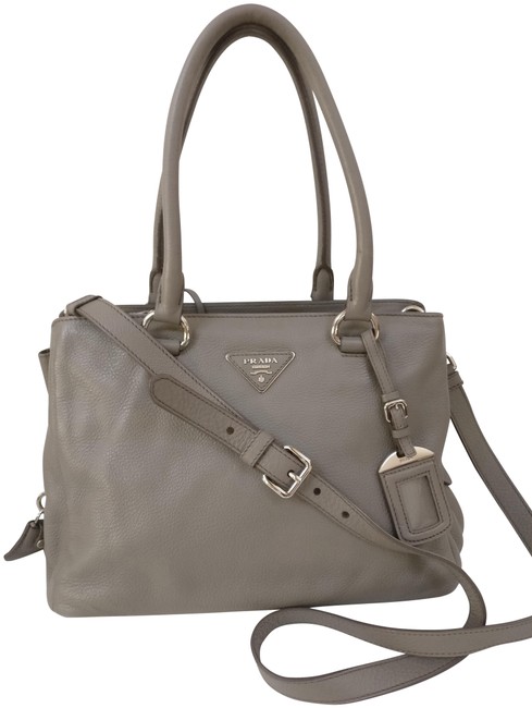 Prada Vitello Daino Cross Body Gray Leather Tote