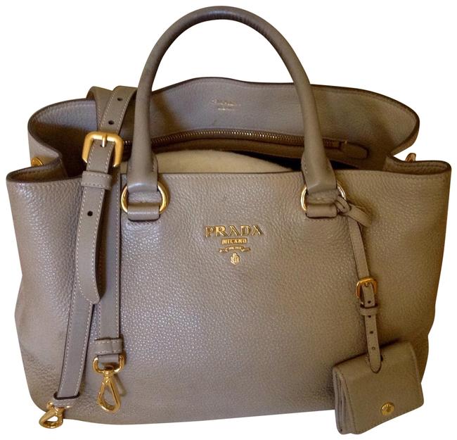 Prada Vitello Daino Shoulder Bag Ghw Taupe Leather Tote