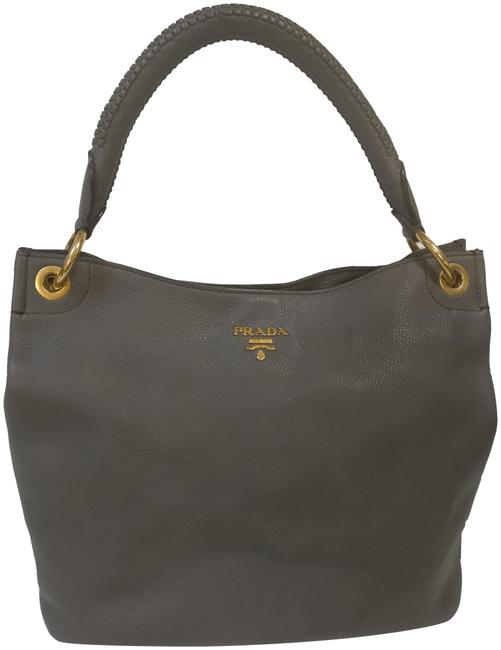 Prada Vitello Daino Bag Hobo Gray Leather Tote