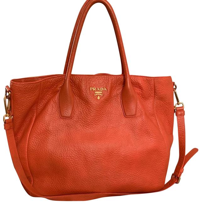 Prada Vitello Daino L Orange Grained Leather with Gold Hardware Tote