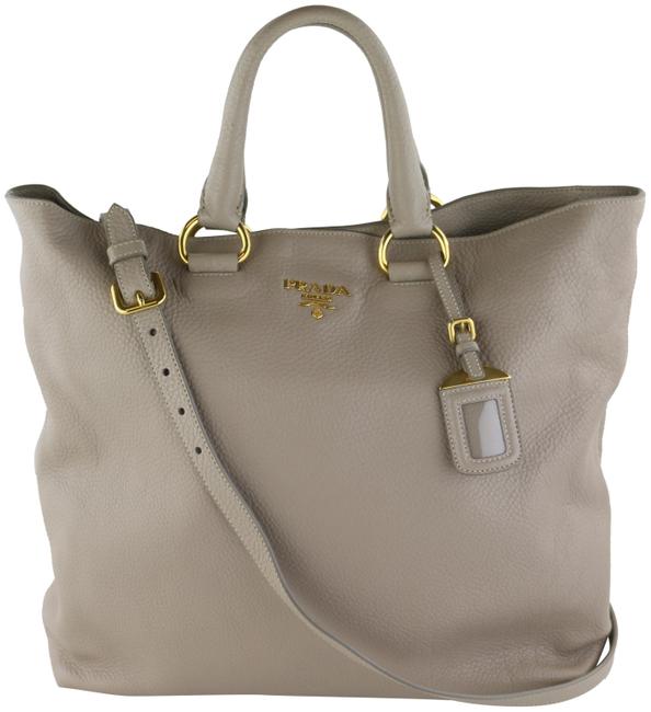 Prada Vitello Daino Large Grey Leather Tote