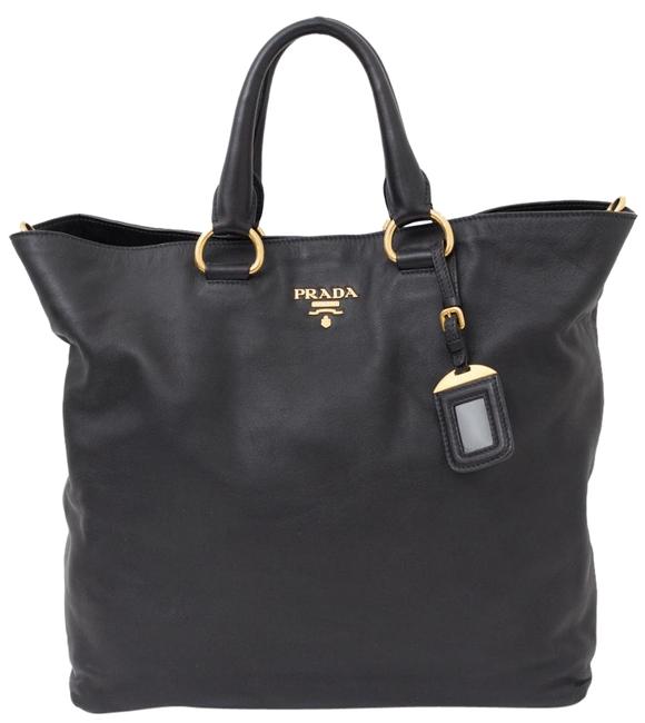 Prada Vitello Daino Shopping Large Handbag Black Leather Tote