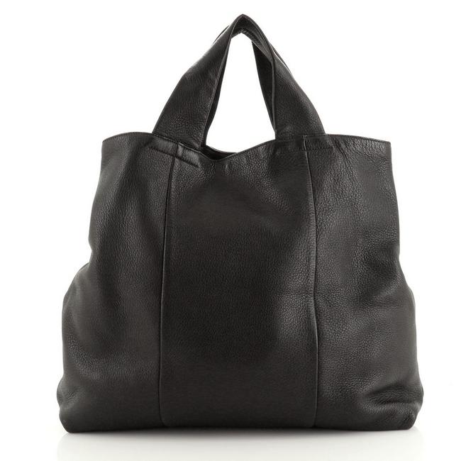 Prada Vitello Daino Open Large Black Leather Tote