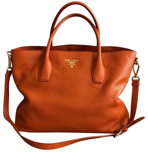 Prada Vitello Daino Orange Leather Tote