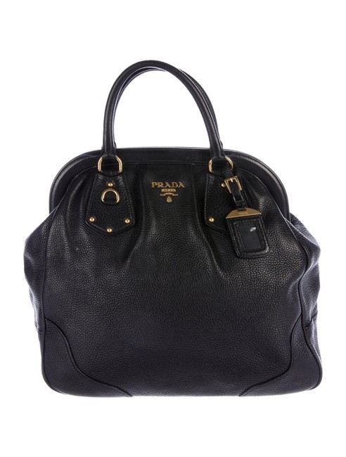 Prada Vitello Daino Pebbled Frame Black Leather Tote