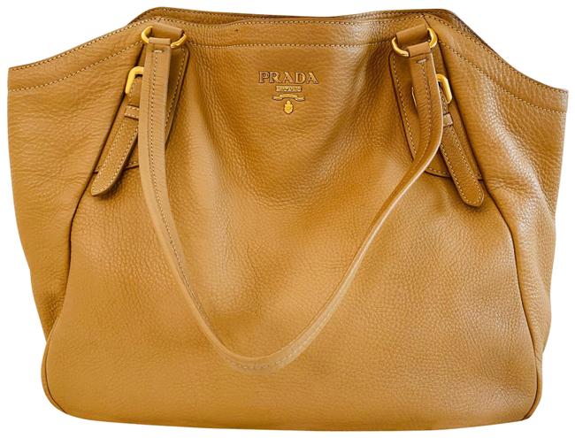 Prada Vitello Daino Shopping Beige Pebbled Leather Tote