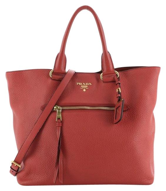 Prada Vitello Daino Shopping Large Red Leather Tote
