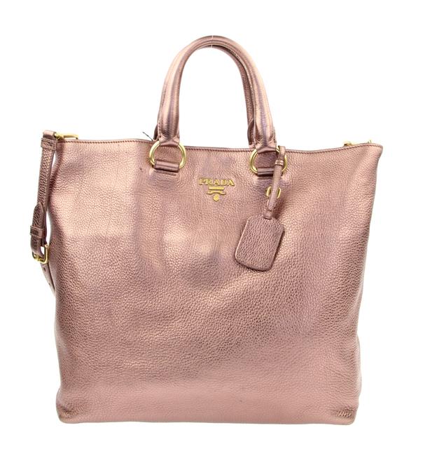 Prada Vitello Daino Shopping Metallic Pink Leather Tote