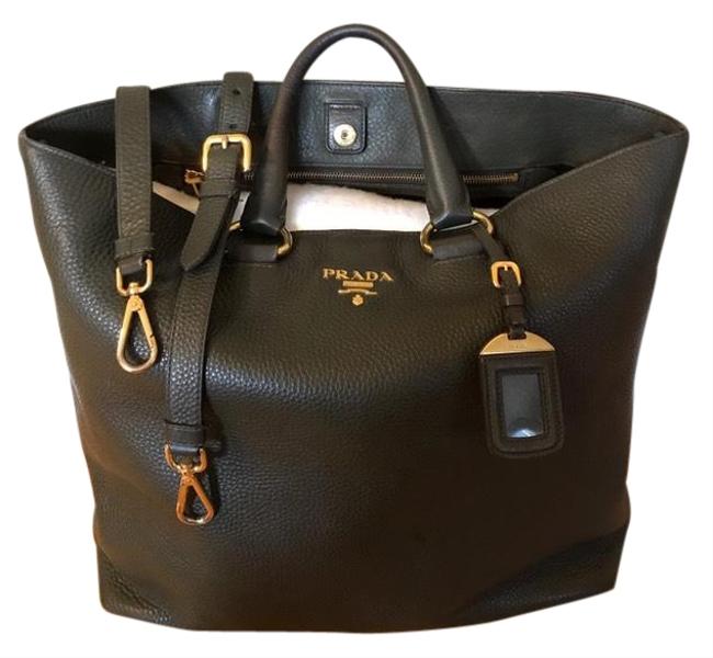 Prada Vitello Daino Shoulder Bag Forest Green Leather Tote