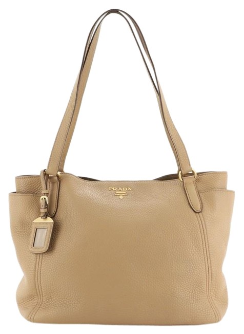 Prada Vitello Daino Side Pocket Medium Neutral Leather Tote