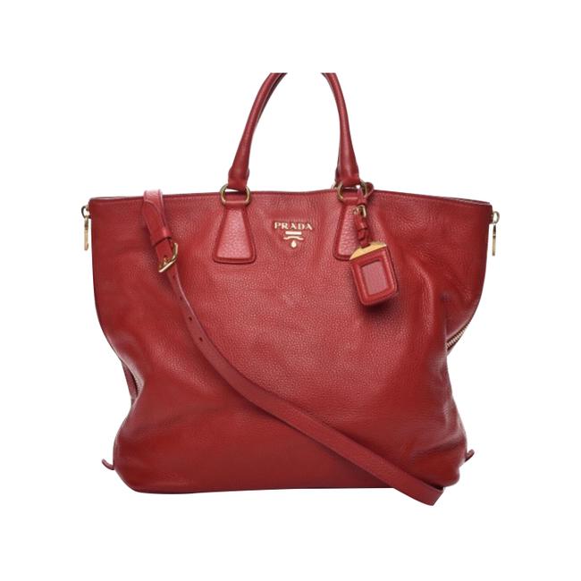 Prada Vitello Daino Zip Rosso Red Leather Tote