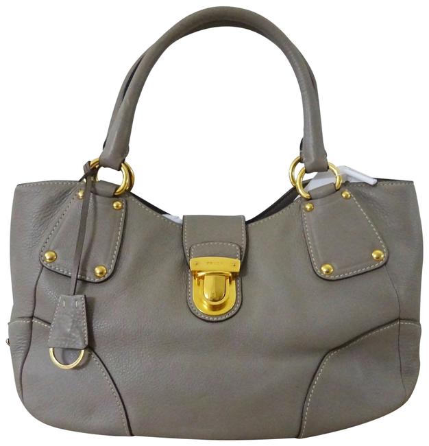 Prada Shoulder Bag Vitello Diano Pushlock ArgillaGrey Leather Tote