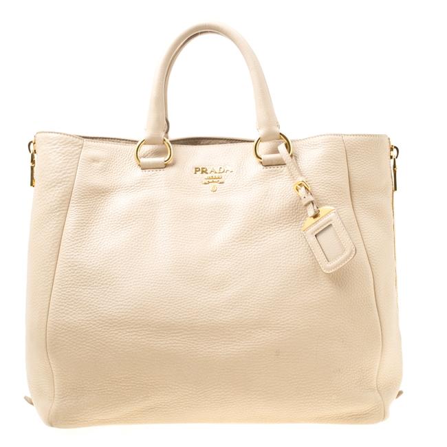 Prada Vitello Diano Side Zip Beige Leather Tote
