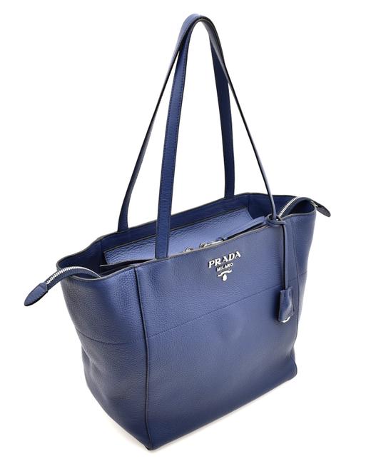 Prada Shoulder Bag Phenix Vitello Blue Leather Tote