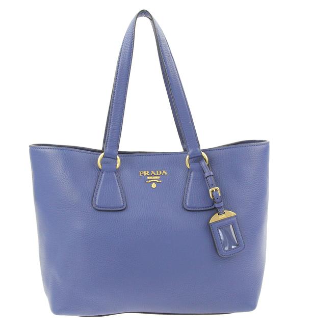 Prada Phenix Vitello Shopping Bluette Leather Tote