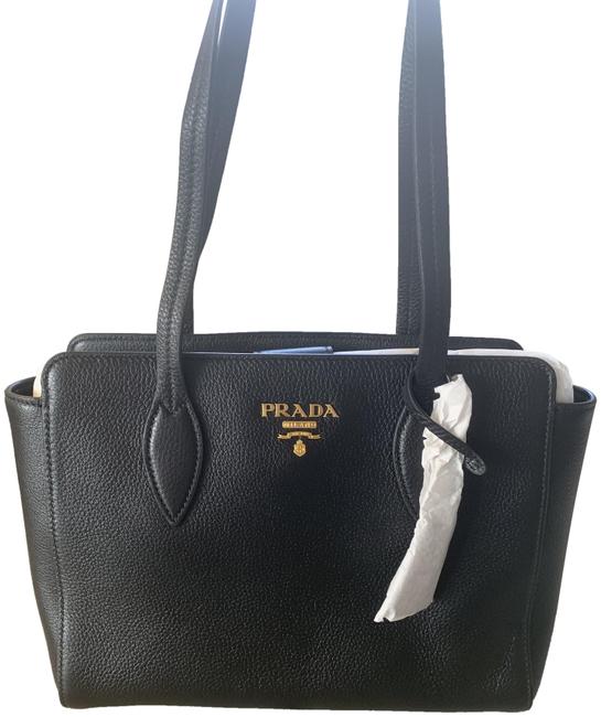 Prada Shopping Phenix Vitello Handbag 1bg111 Black Leather Tote