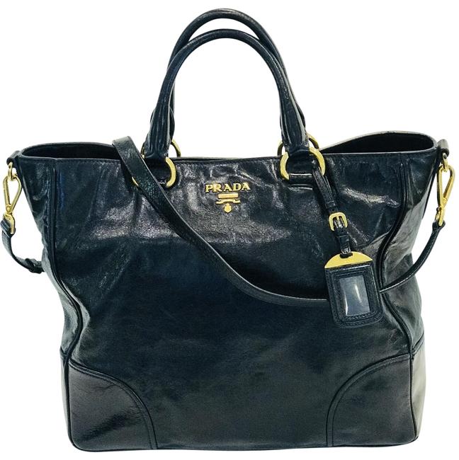 Prada Vitello Shine Black Leather Tote