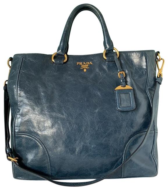 Prada Vitello Shine Blue Leather Tote